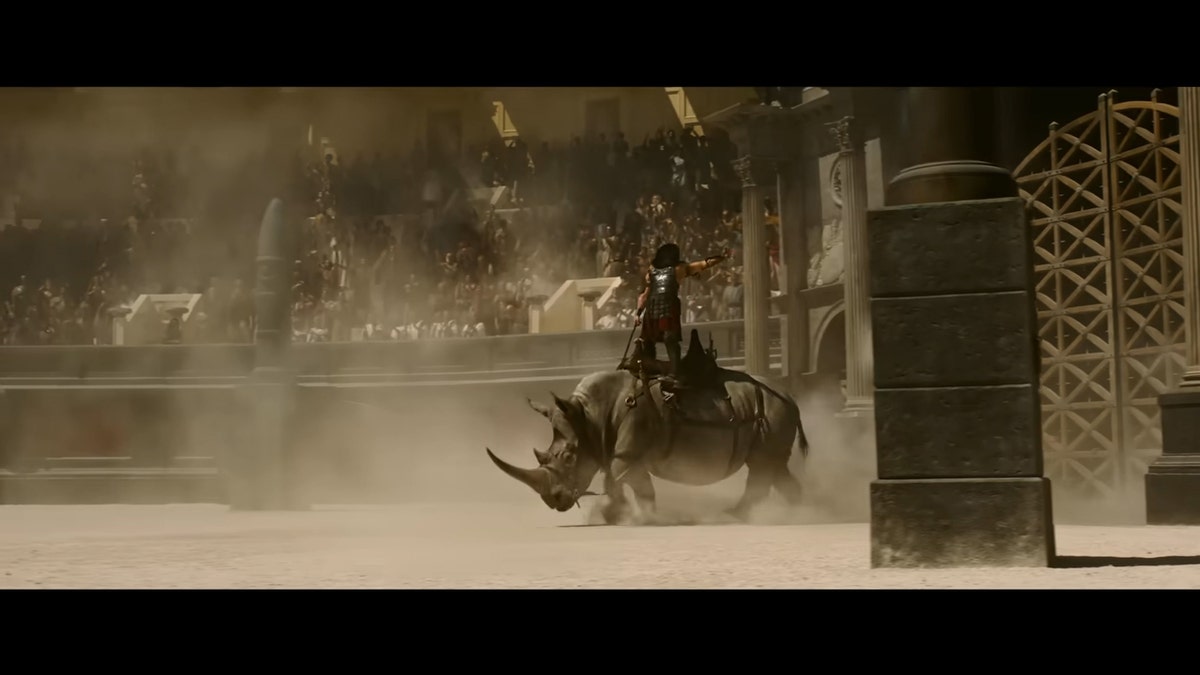 The rhinoceros is introduced in Gladiator II