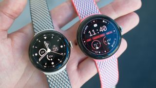 Google Pixel Watch 3 and 3 XL in the user's hand