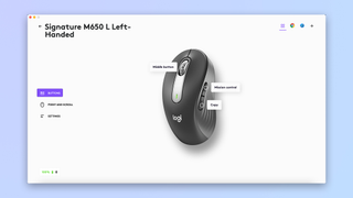 A screenshot of the logitech options utility showing the configuration capabilities of the logitech m650 wireless mouse