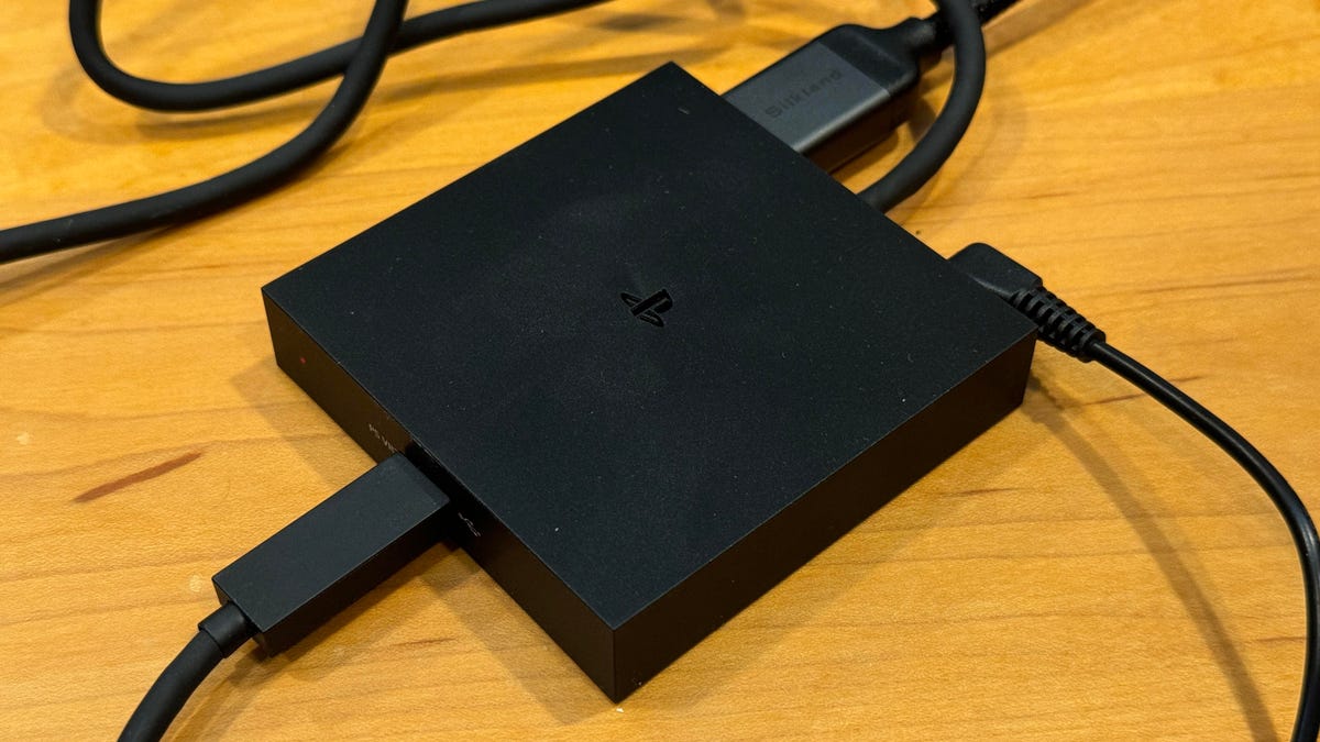 Black adapter box for Sony's PSVR 2 headset